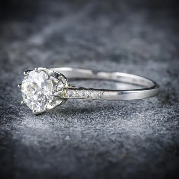 Antique French Diamond Solitaire Ring 18Ct White Gold Circa 1915