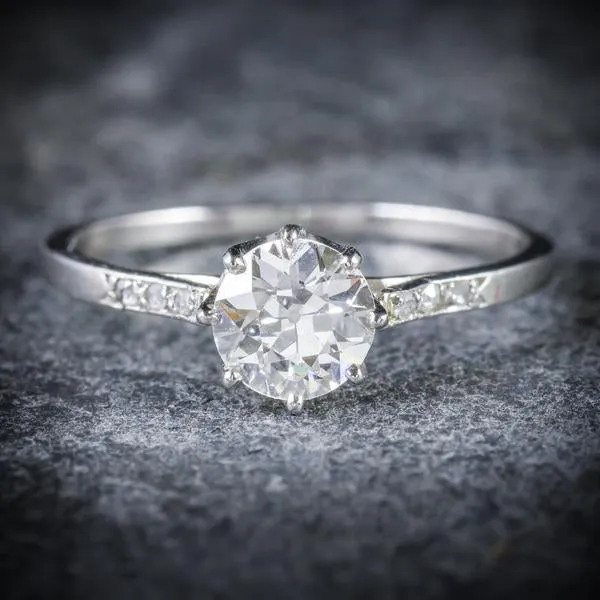 Antique French Diamond Solitaire Ring 18Ct White Gold Circa 1915