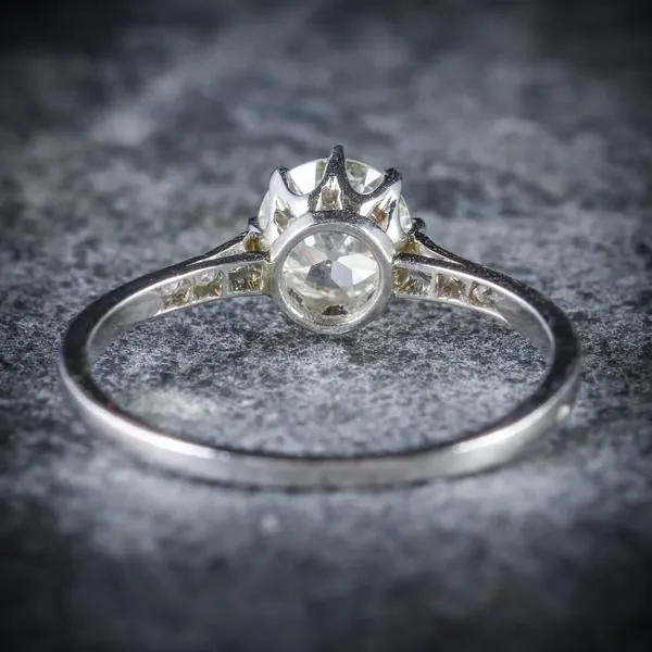Antique French Diamond Solitaire Ring 18Ct White Gold Circa 1915