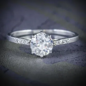 Antique French Diamond Solitaire Ring 18Ct White Gold Circa 1915