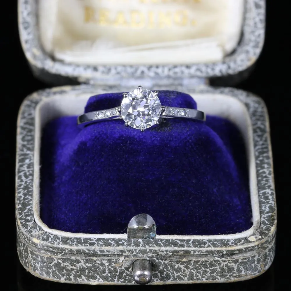Antique French Diamond Solitaire Ring 18Ct White Gold Circa 1915