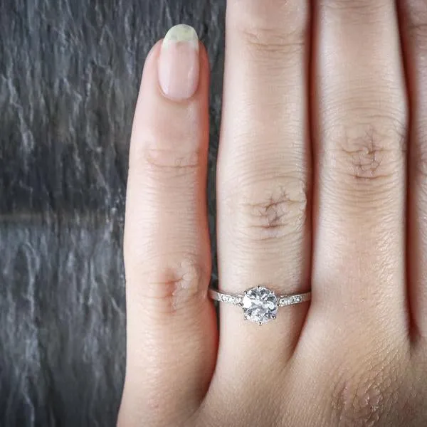 Antique French Diamond Solitaire Ring 18Ct White Gold Circa 1915