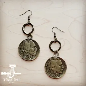 Antique Gold Indian Buffalo Head Earrings 221f