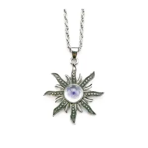 Antique Sunflower Pendant with Mystical Flame - Boho Chic Jewelry