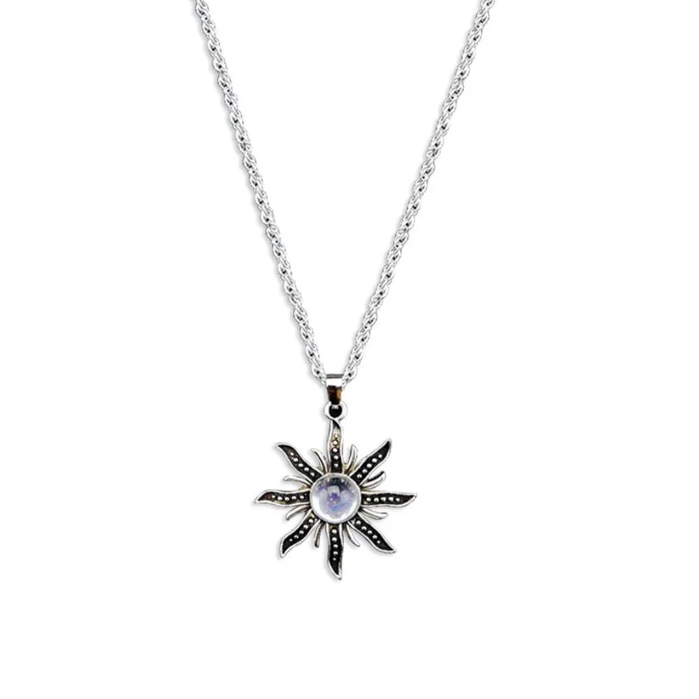 Antique Sunflower Pendant with Mystical Flame - Boho Chic Jewelry