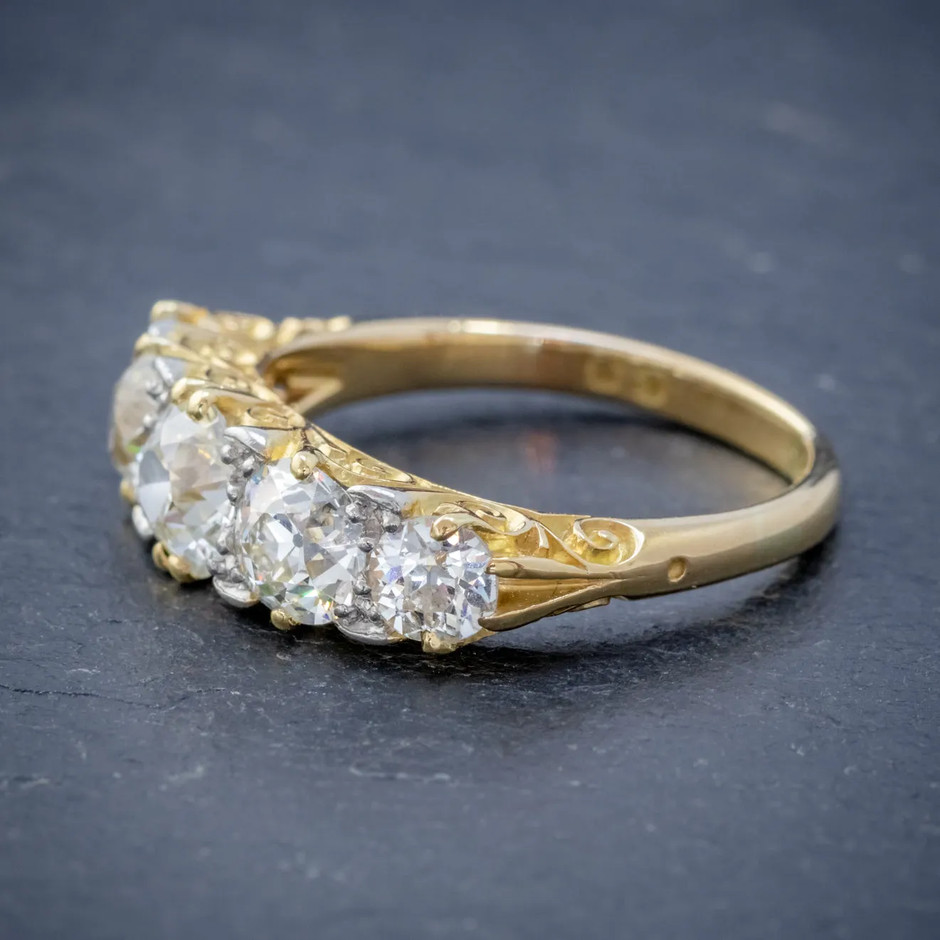 Antique Victorian Diamond Five Stone Ring 18Ct Gold 3.09Ct Diamonds Circa 1900 Cert