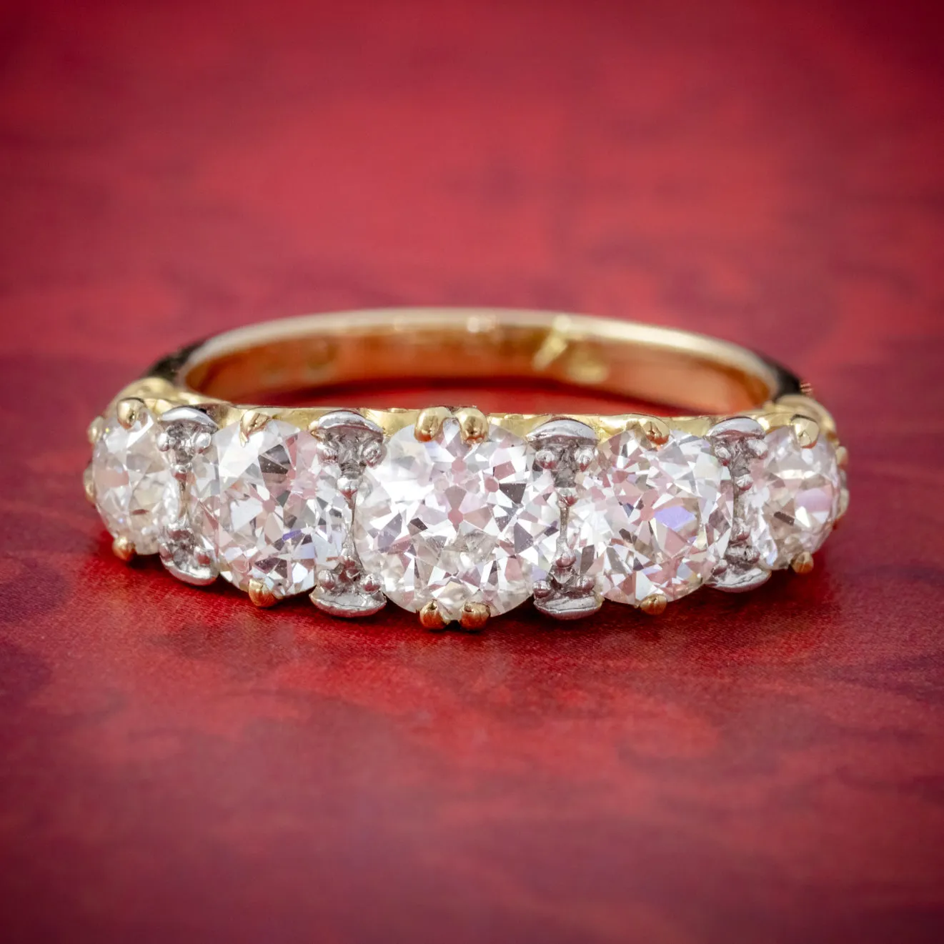 Antique Victorian Diamond Five Stone Ring 18Ct Gold 3.09Ct Diamonds Circa 1900 Cert