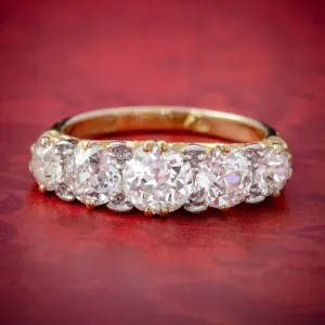Antique Victorian Diamond Five Stone Ring 18Ct Gold 3.09Ct Diamonds Circa 1900 Cert