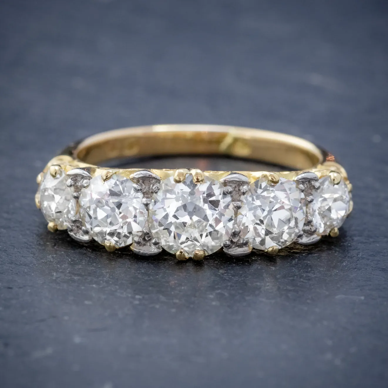 Antique Victorian Diamond Five Stone Ring 18Ct Gold 3.09Ct Diamonds Circa 1900 Cert