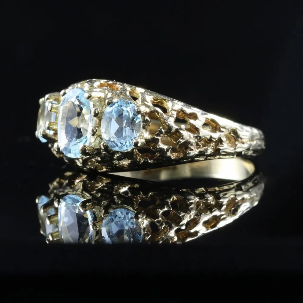 Aquamarine Gold Ring Trilogy Of Aquamarines 9Ct Gold