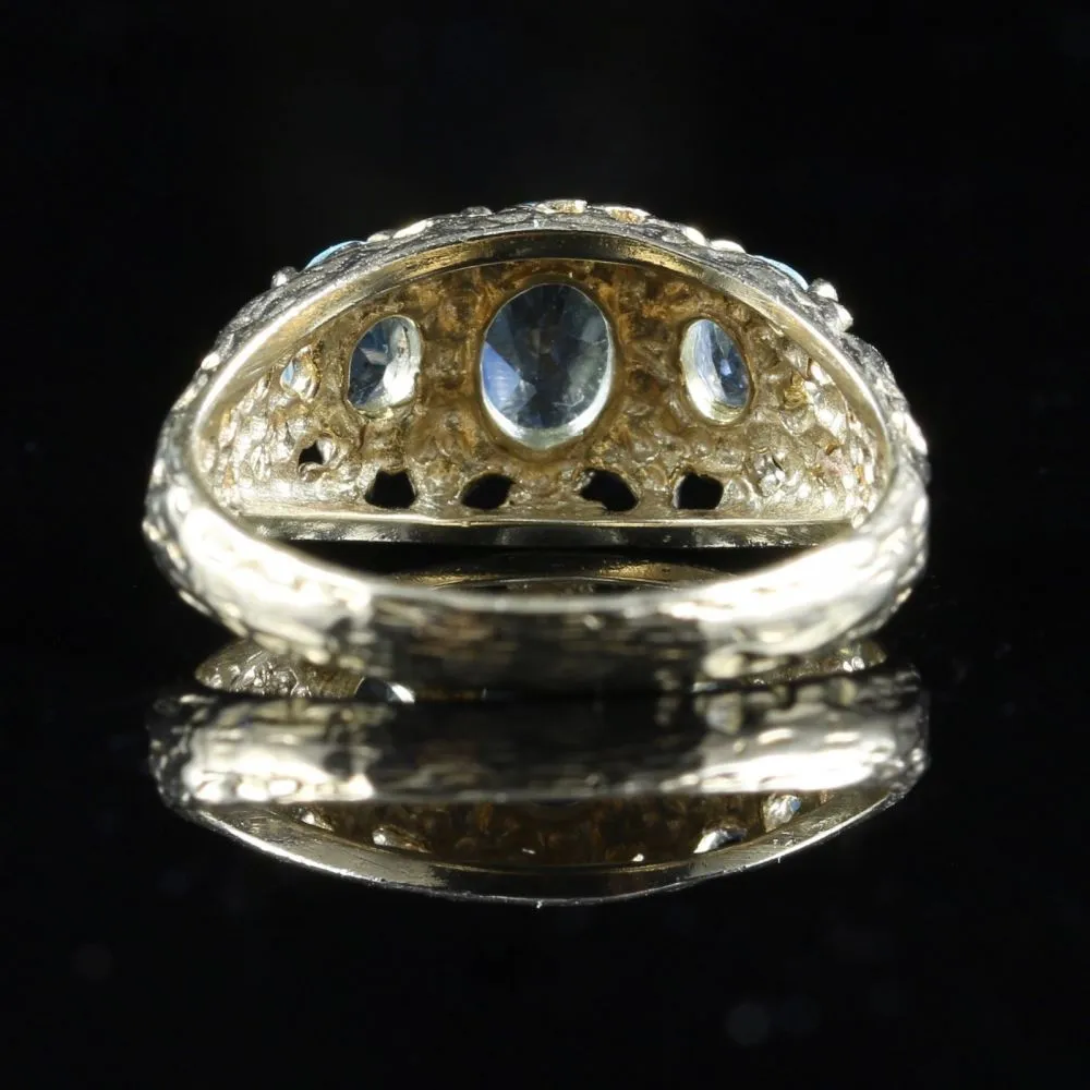 Aquamarine Gold Ring Trilogy Of Aquamarines 9Ct Gold