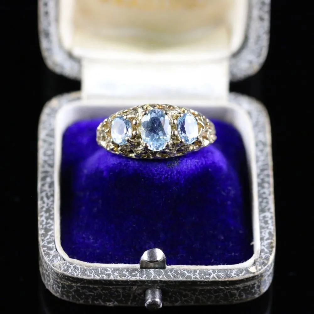 Aquamarine Gold Ring Trilogy Of Aquamarines 9Ct Gold