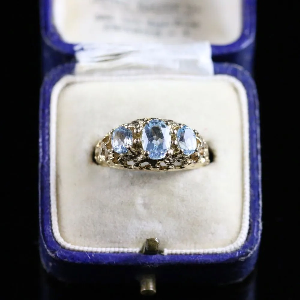 Aquamarine Gold Ring Trilogy Of Aquamarines 9Ct Gold