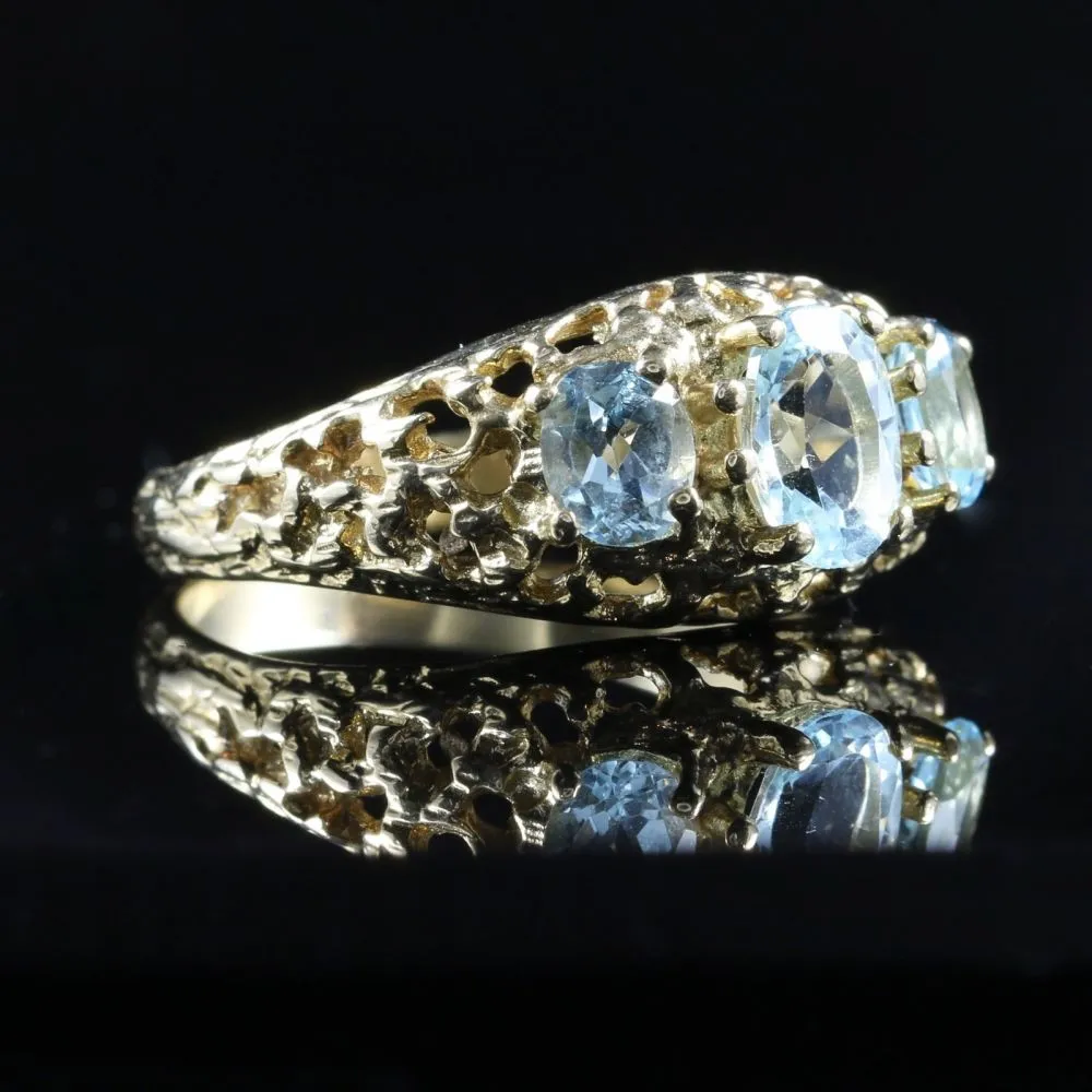 Aquamarine Gold Ring Trilogy Of Aquamarines 9Ct Gold