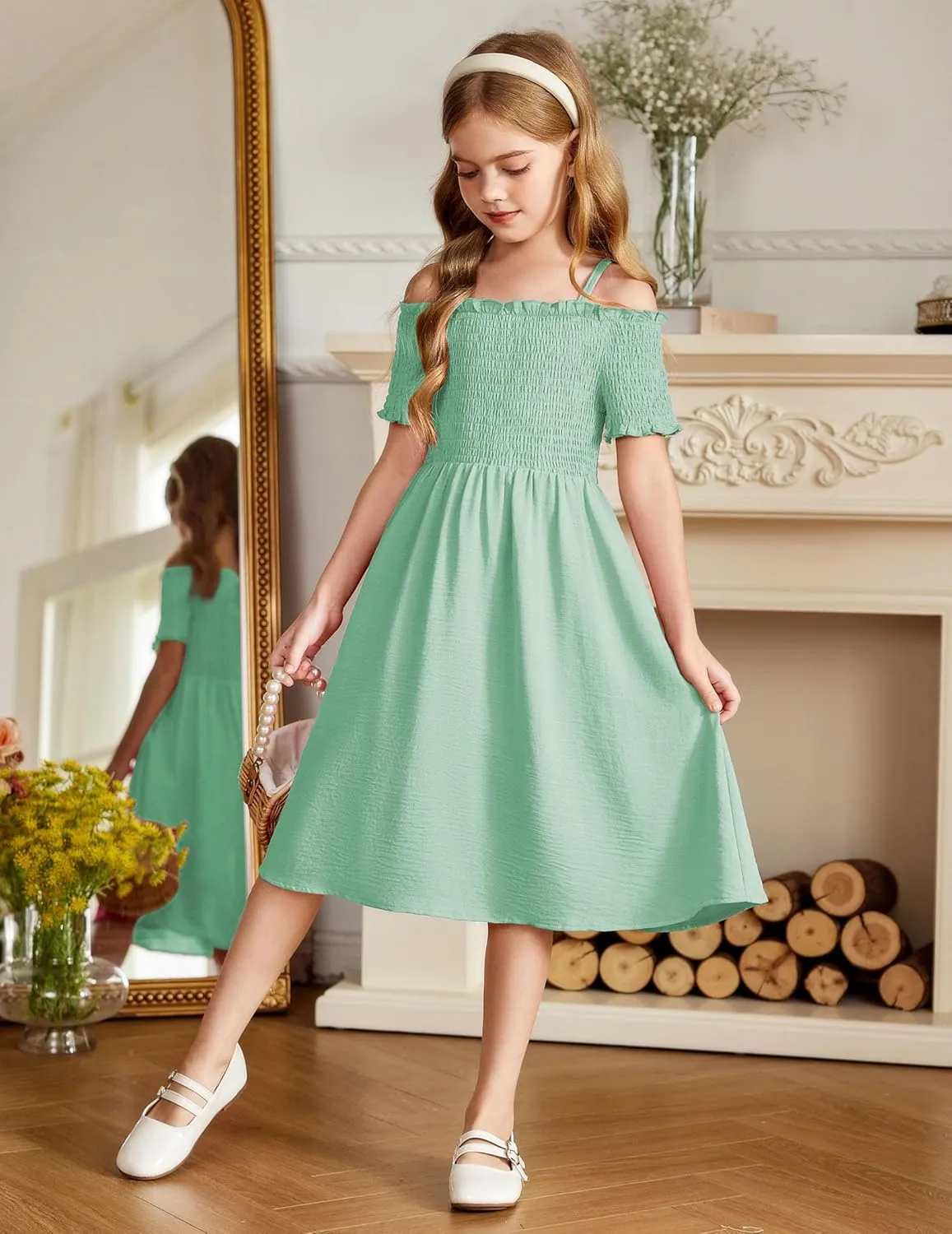 Arshiner Girls Casual Summer Floral Sleeveless Sundress Holiday Cami Dress