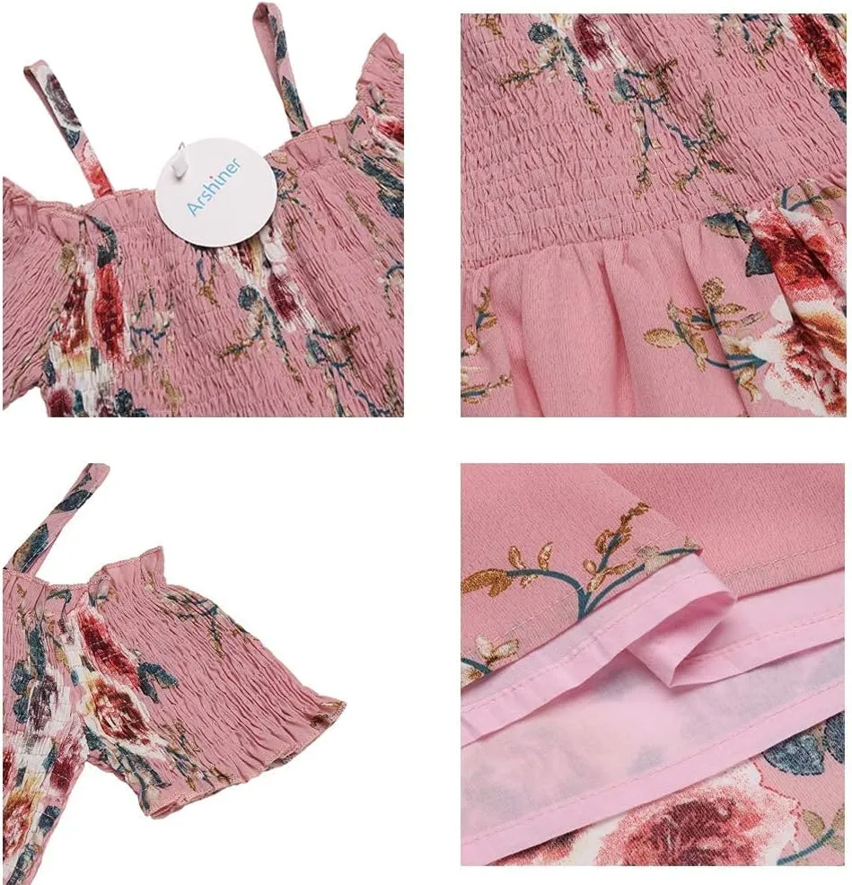 Arshiner Girls Casual Summer Floral Sleeveless Sundress Holiday Cami Dress