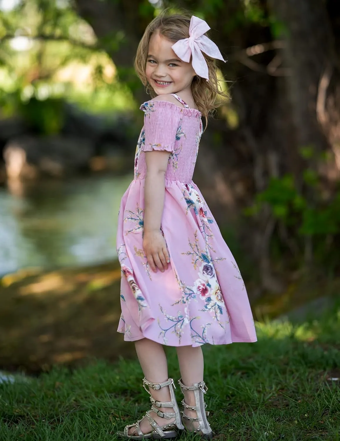 Arshiner Girls Casual Summer Floral Sleeveless Sundress Holiday Cami Dress