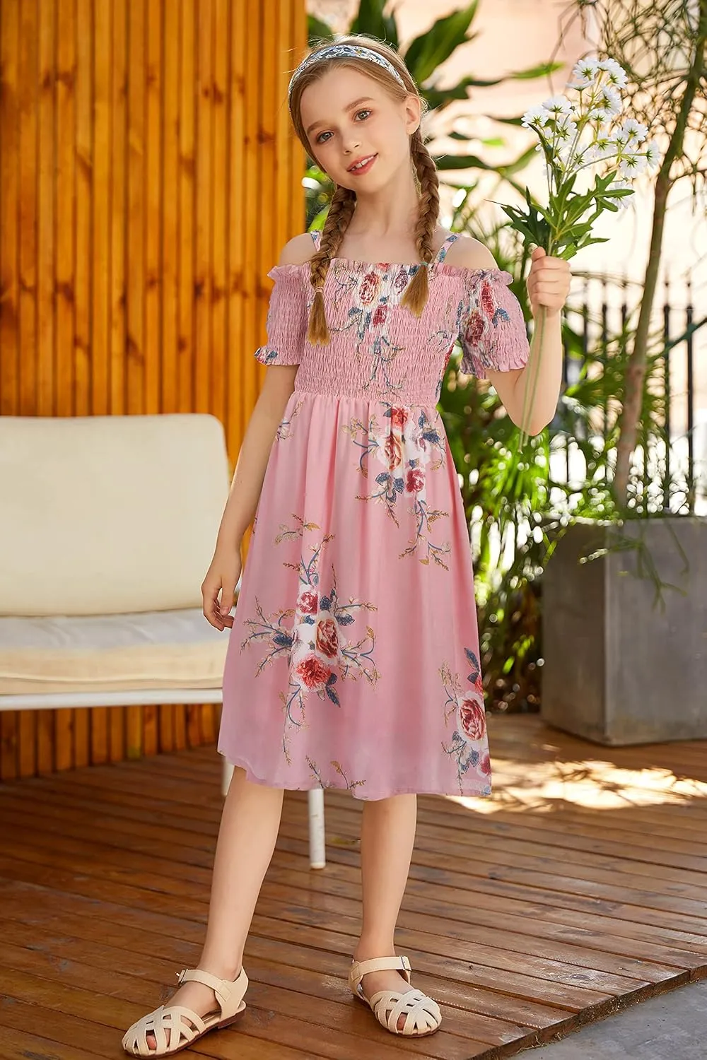 Arshiner Girls Casual Summer Floral Sleeveless Sundress Holiday Cami Dress