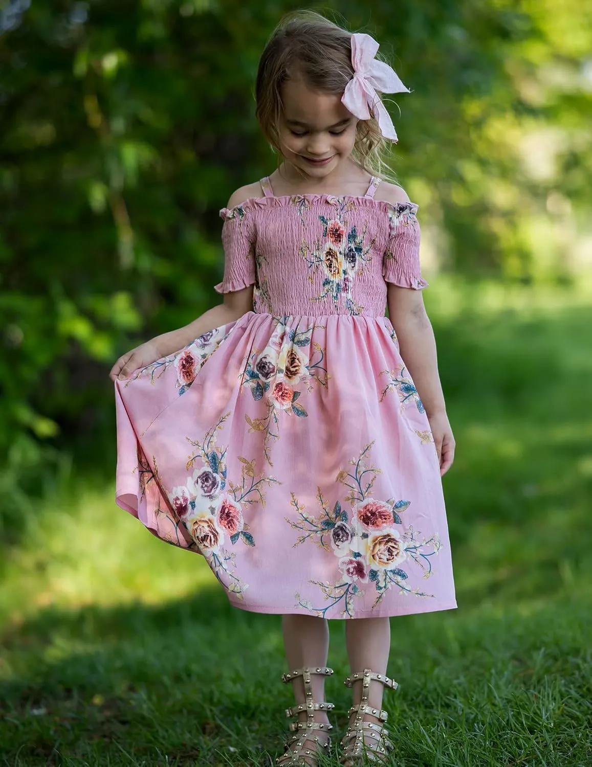 Arshiner Girls Casual Summer Floral Sleeveless Sundress Holiday Cami Dress