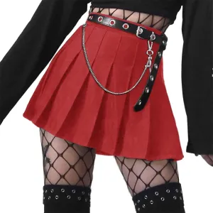 AULKEEP Womens Black Mini Pleated Skirts Goth High Waist A Line Punk Skirt School Uniform Short Skirts with Belt