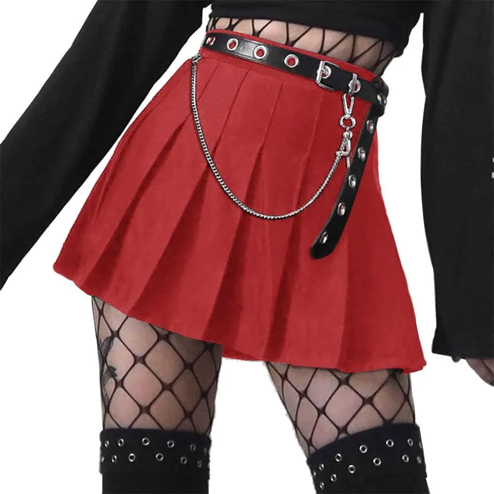AULKEEP Womens Black Mini Pleated Skirts Goth High Waist A Line Punk Skirt School Uniform Short Skirts with Belt