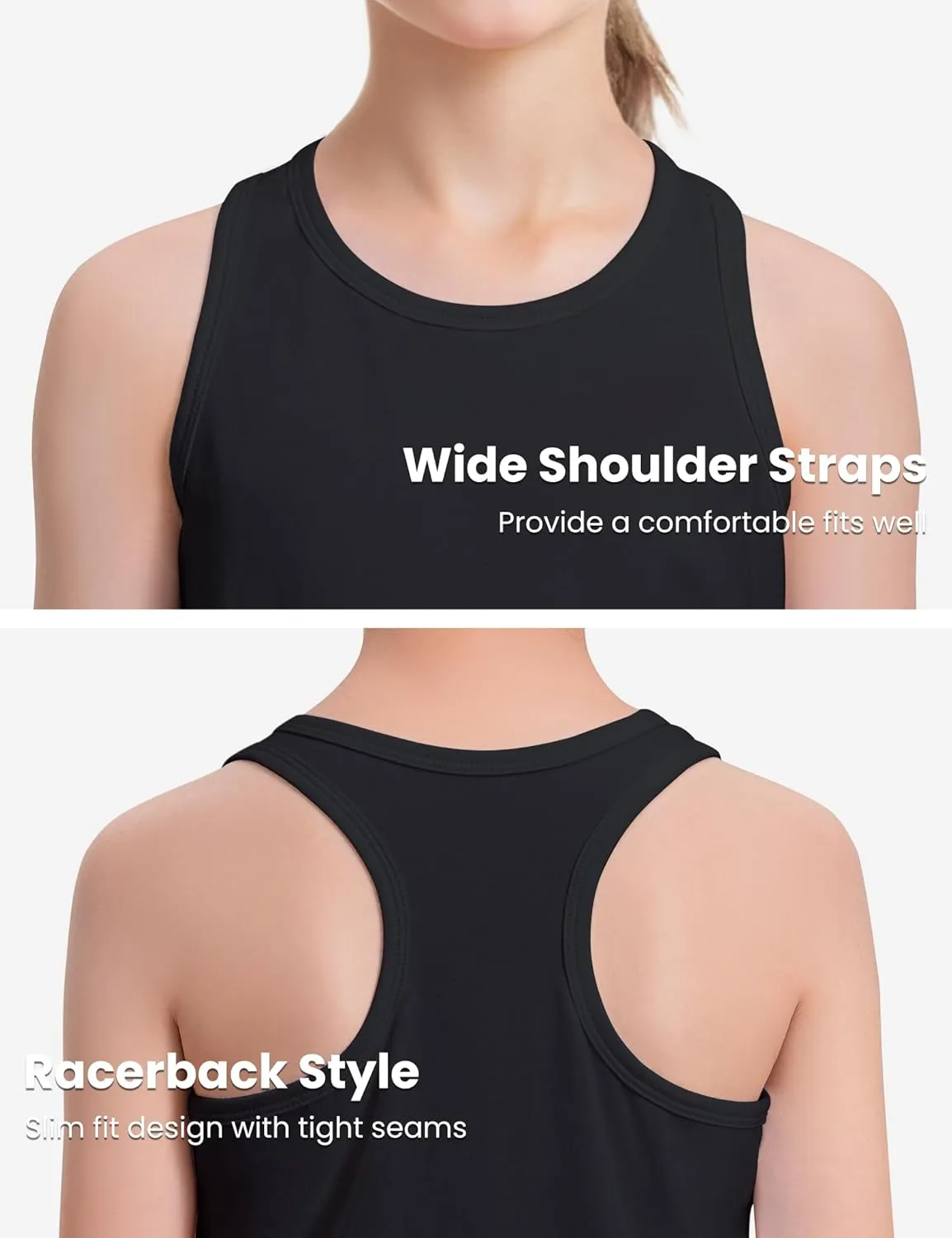 Auranso Girls Tank Tops Sleeveless Racerback Athletic Shirts Cotton Dance Outfit Workout Tops 3 Pack