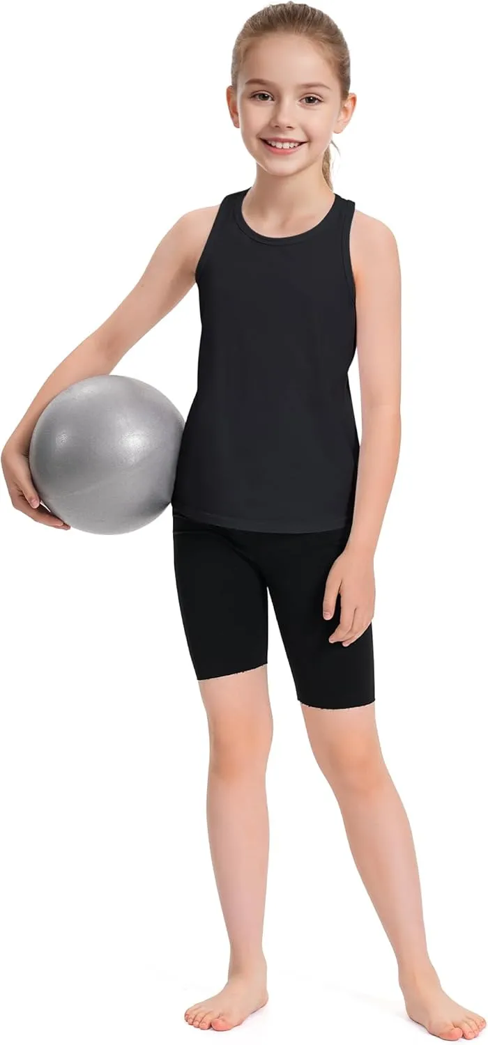 Auranso Girls Tank Tops Sleeveless Racerback Athletic Shirts Cotton Dance Outfit Workout Tops 3 Pack
