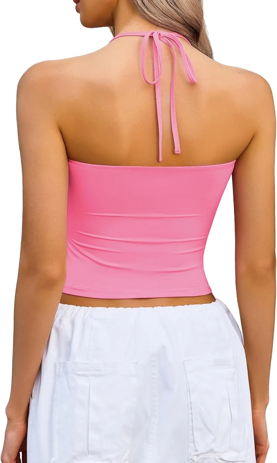 Avidlove Halter Tops for Women Going Out Double Lined Sexy Crop Tank Top Ruched Slim Fit Cami Y2K Outfits
