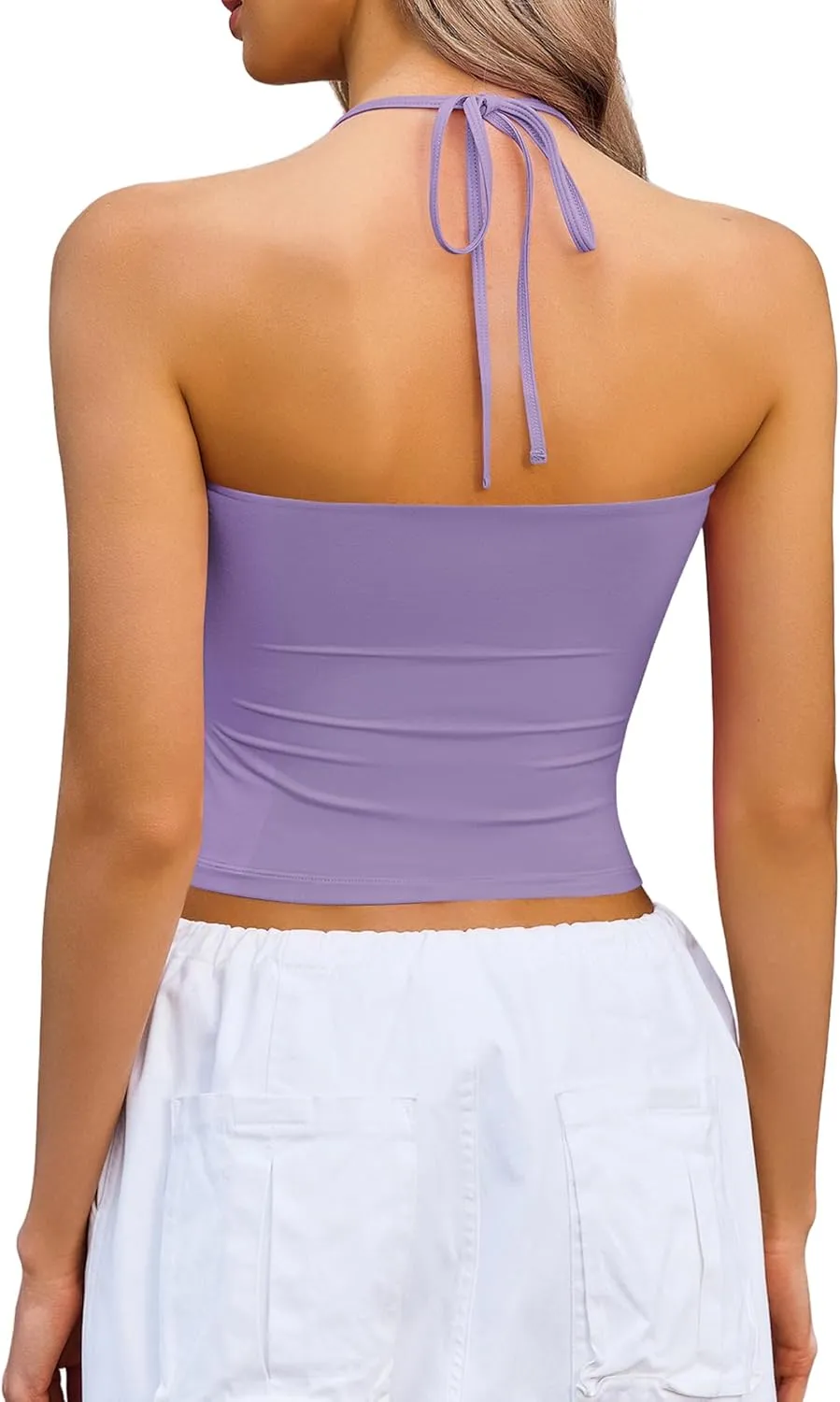 Avidlove Halter Tops for Women Going Out Double Lined Sexy Crop Tank Top Ruched Slim Fit Cami Y2K Outfits