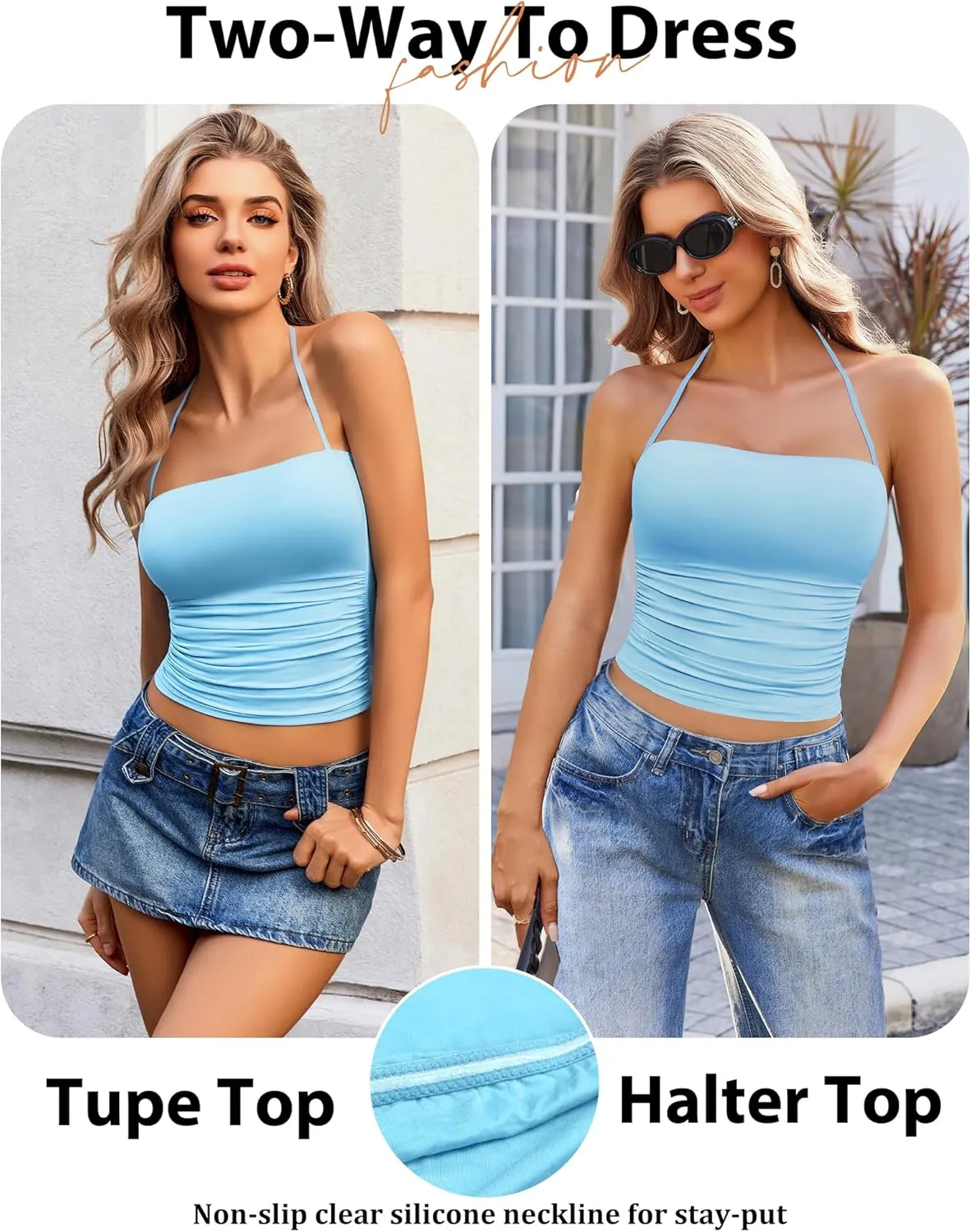 Avidlove Halter Tops for Women Going Out Double Lined Sexy Crop Tank Top Ruched Slim Fit Cami Y2K Outfits