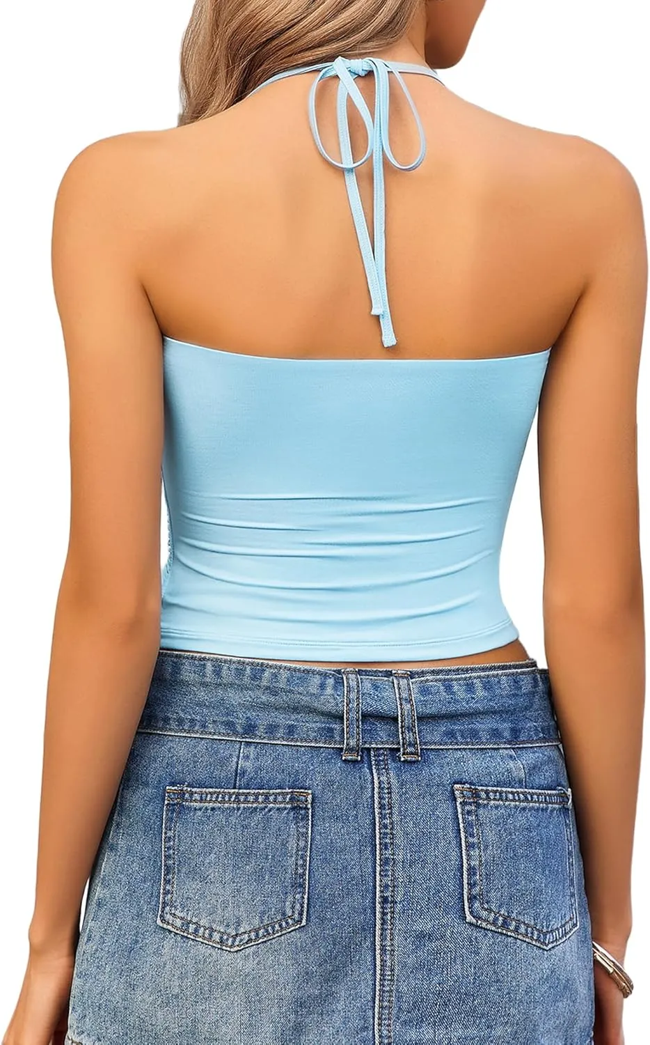 Avidlove Halter Tops for Women Going Out Double Lined Sexy Crop Tank Top Ruched Slim Fit Cami Y2K Outfits