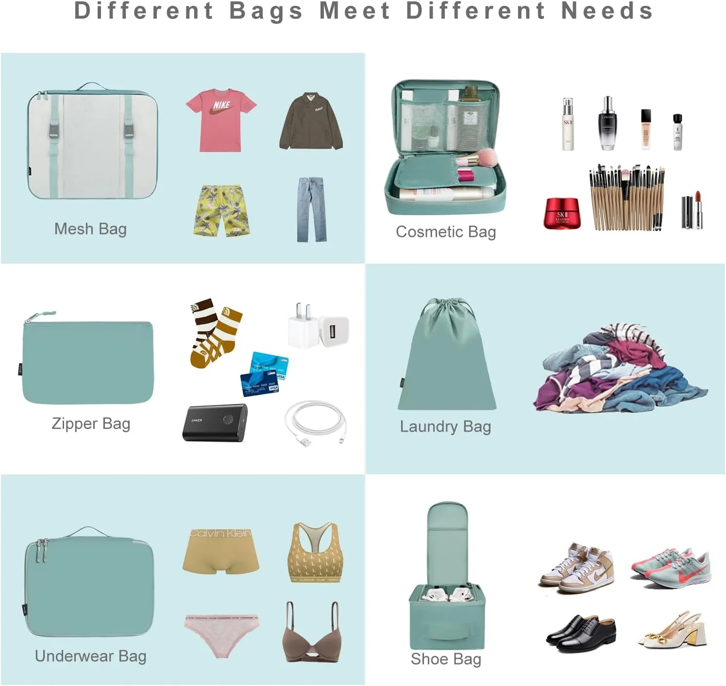 BAGAIL 8 Set Packing Cubes Luggage Packing Organizers for Travel Accessories (Dusty Teal)