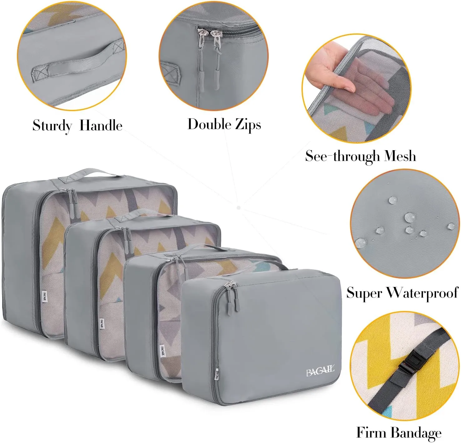 BAGAIL 8 Set Packing Cubes Luggage Packing Organizers for Travel Accessories-Pewter Color