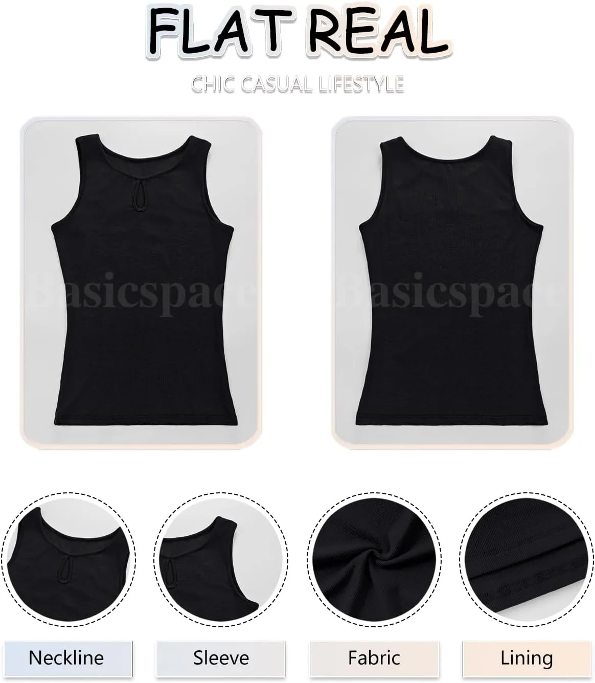 Basicspace Womens Sleeveless Tank Tops Cutout Neck Keyhole Slim Fitted Ribbed Knit Trendy Tight Tops