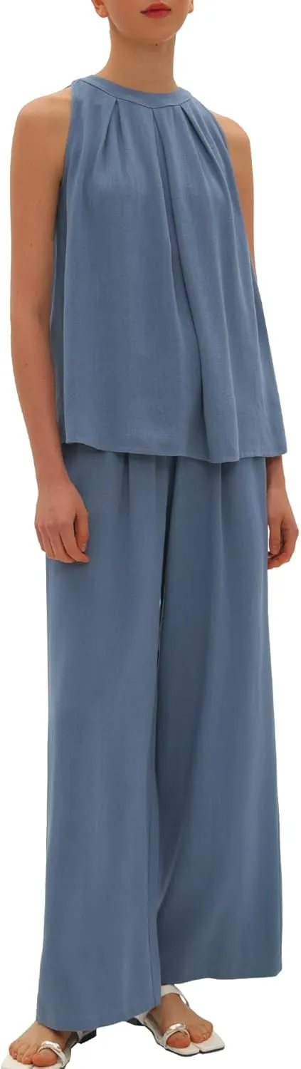 Beaully Women's Summer Linen 2 Piece Outfits Sets Loose Fit Sleeveless Tank Tops Wide Leg Pant Sets Lounge Travel Sets
