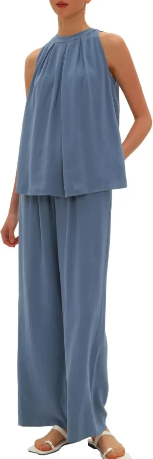 Beaully Women's Summer Linen 2 Piece Outfits Sets Loose Fit Sleeveless Tank Tops Wide Leg Pant Sets Lounge Travel Sets