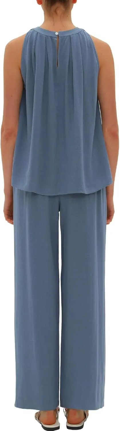 Beaully Women's Summer Linen 2 Piece Outfits Sets Loose Fit Sleeveless Tank Tops Wide Leg Pant Sets Lounge Travel Sets