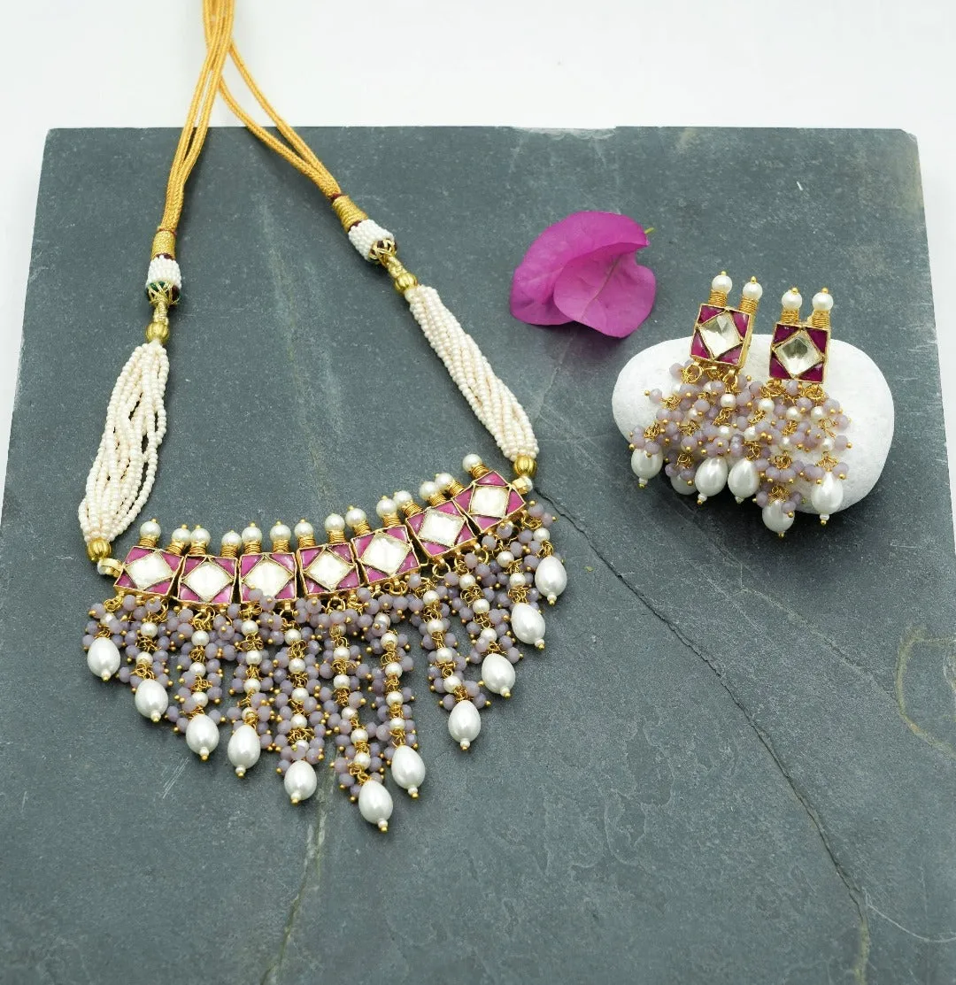 Bejeweled Kundan Choker with Earrings (Necklace and Earrings Set)