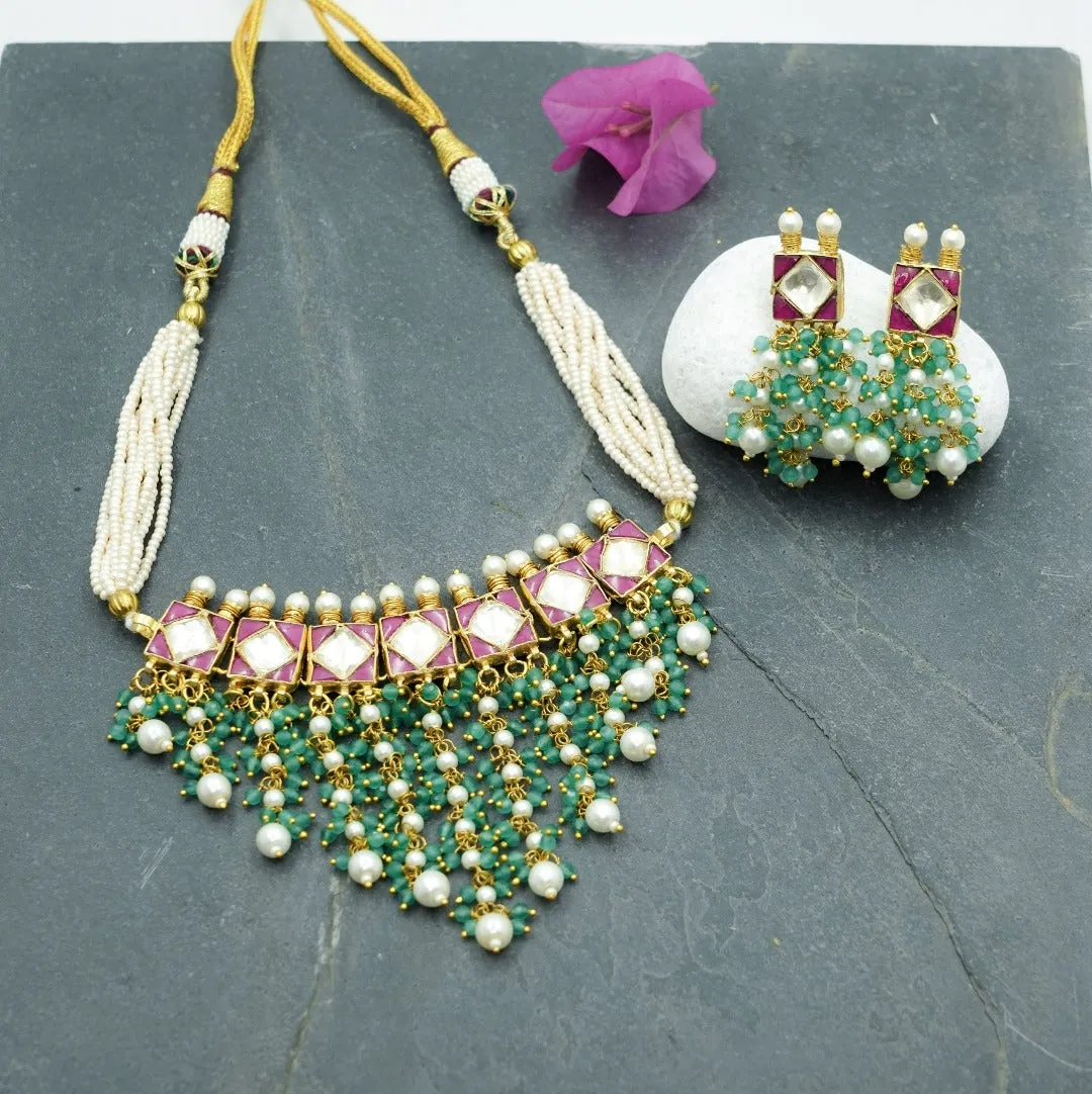 Bejeweled Kundan Choker with Earrings (Necklace and Earrings Set)