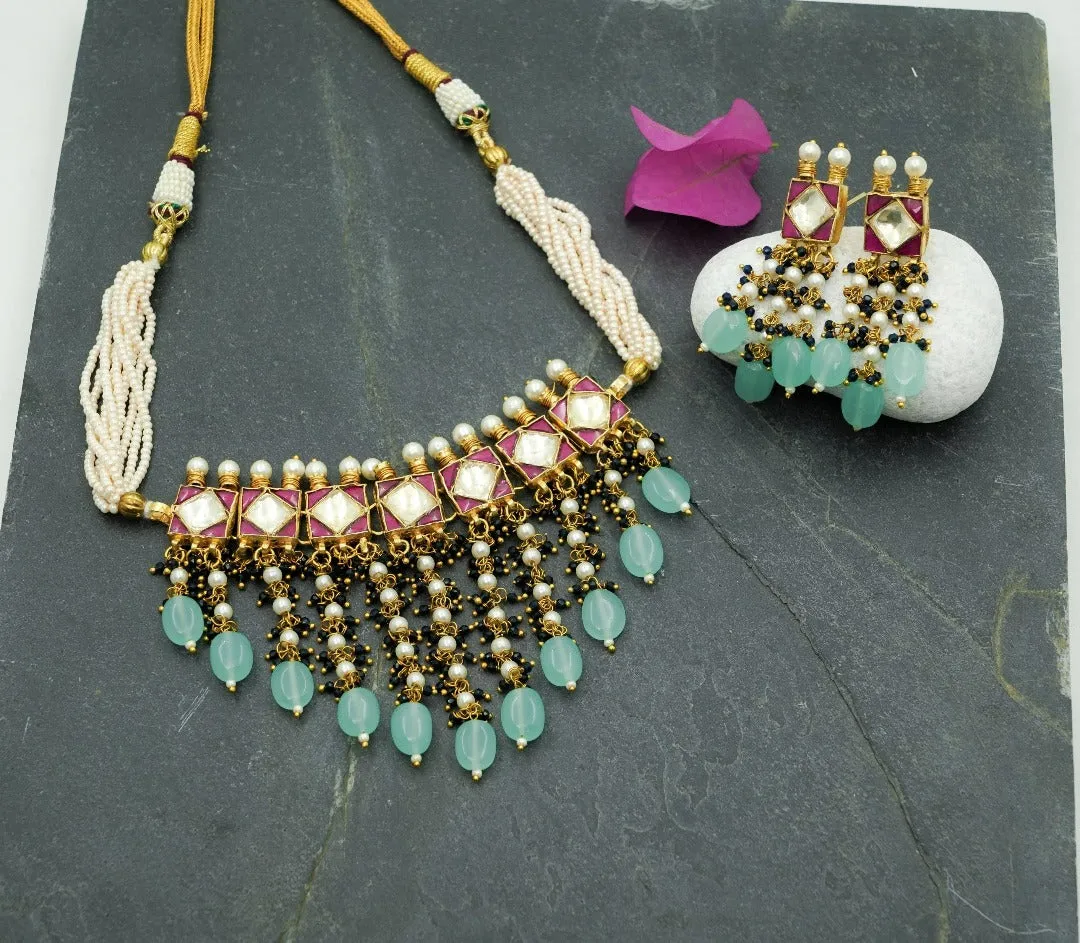 Bejeweled Kundan Choker with Earrings (Necklace and Earrings Set)