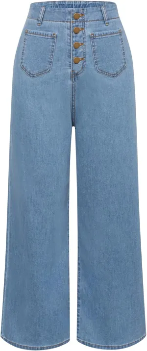 Belle Poque Women's Wide Leg Jeans High Waisted Stretchy Straight Leg Button Fly Denim Pants Trousers with Pockets