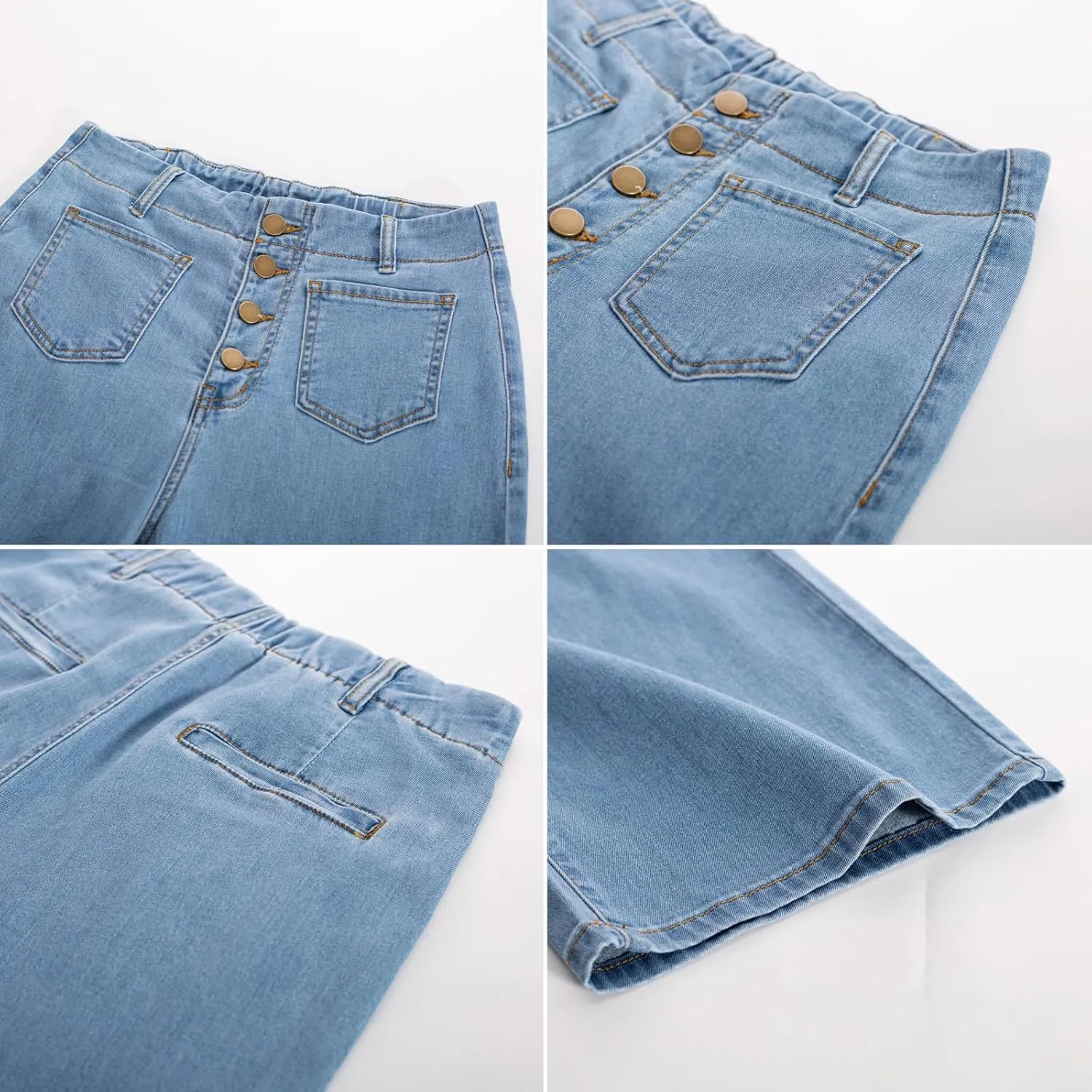 Belle Poque Women's Wide Leg Jeans High Waisted Stretchy Straight Leg Button Fly Denim Pants Trousers with Pockets