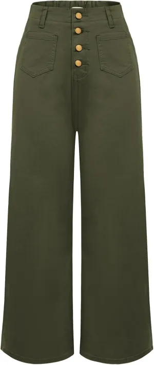 Belle Poque Women's Wide Leg Jeans High Waisted Stretchy Straight Leg Button Fly Denim Pants Trousers with Pockets
