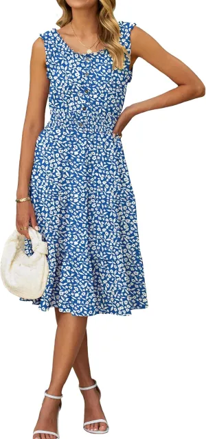 BerryGo Womens Summer Floral Midi Dress Sleeveless Flowy A-Ling Button Tiered Casual Vacation Beach Long Sun Dress 2025