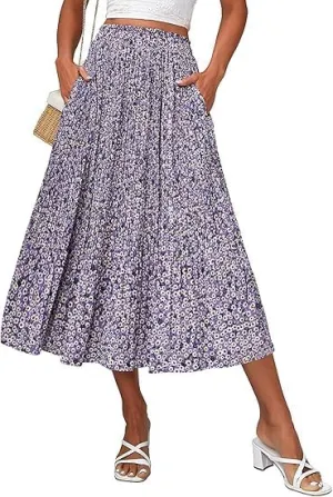 Beyove Women's Midi Skirts High Waisted Pleated A-Line Swing Skirts
