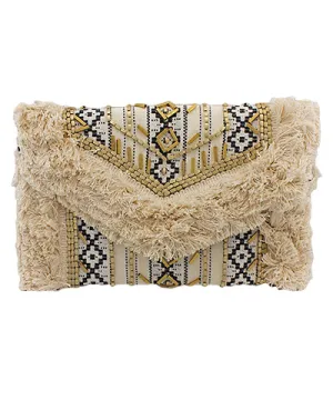 Black & Gold Beaded Clutch with Fringe