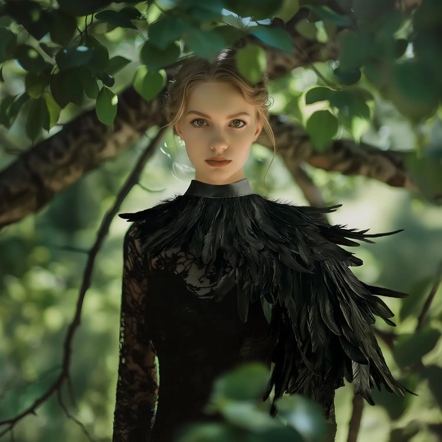 Black Feather Shawl for Women Masquerade Witch Wings Cape Halloween Maleficent Costume Collar Accessories