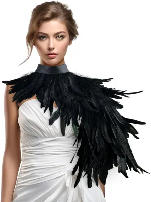 Black Feather Shawl for Women Masquerade Witch Wings Cape Halloween Maleficent Costume Collar Accessories