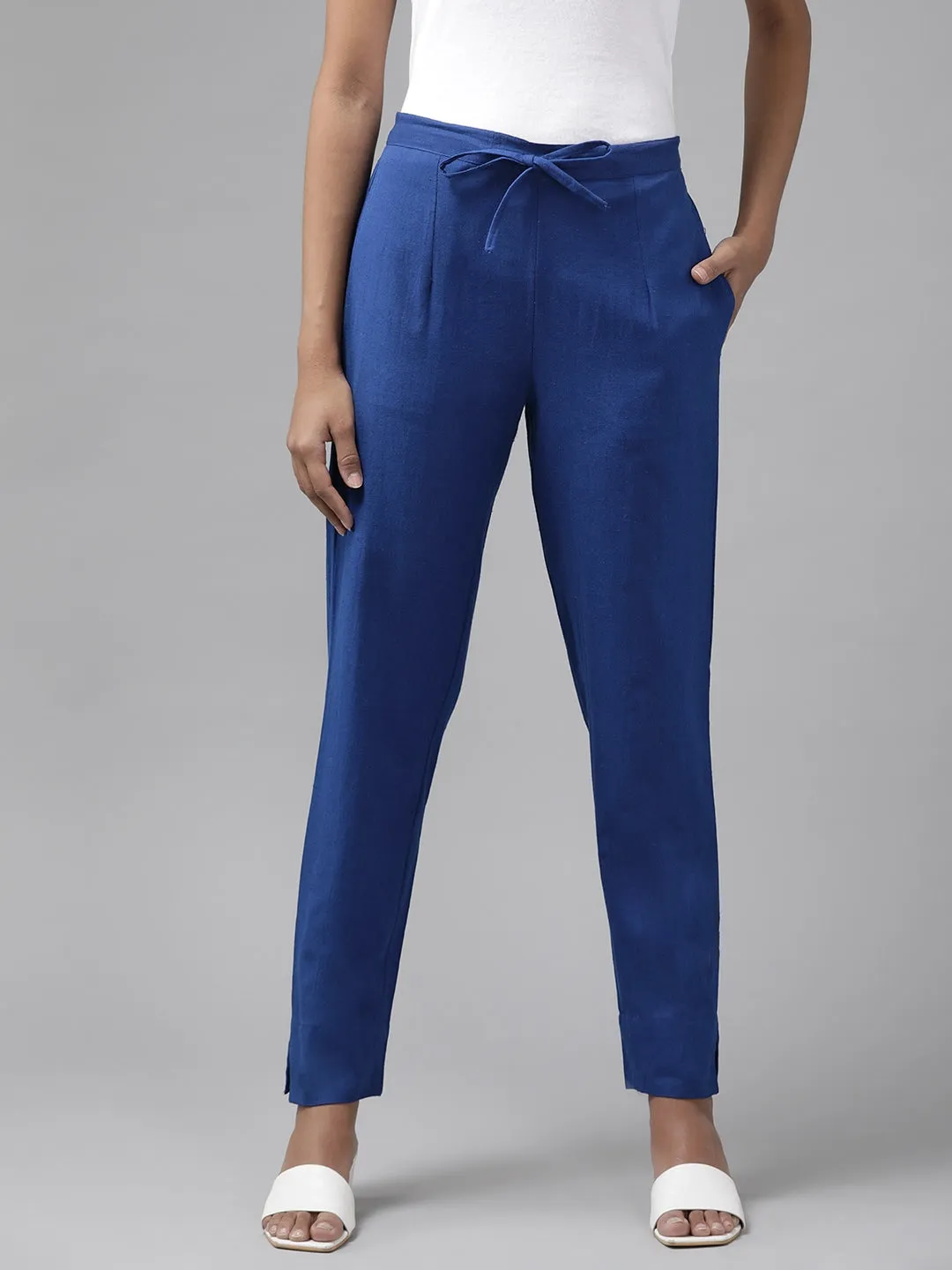 Blue Cotton Fit Trousers