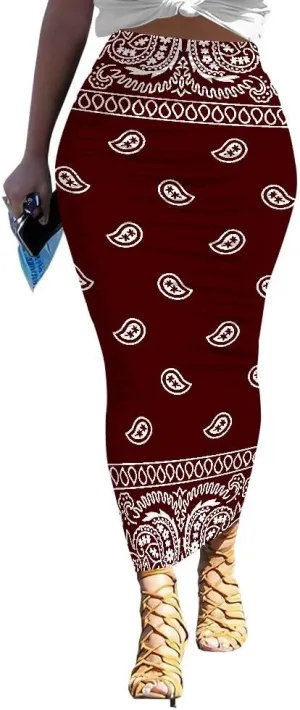 Bodycon Pencil Skirt for Women Slim fit Ruched High Waist Plus Size Midi Skirt Party Club Night Out Wrap Long Skirt